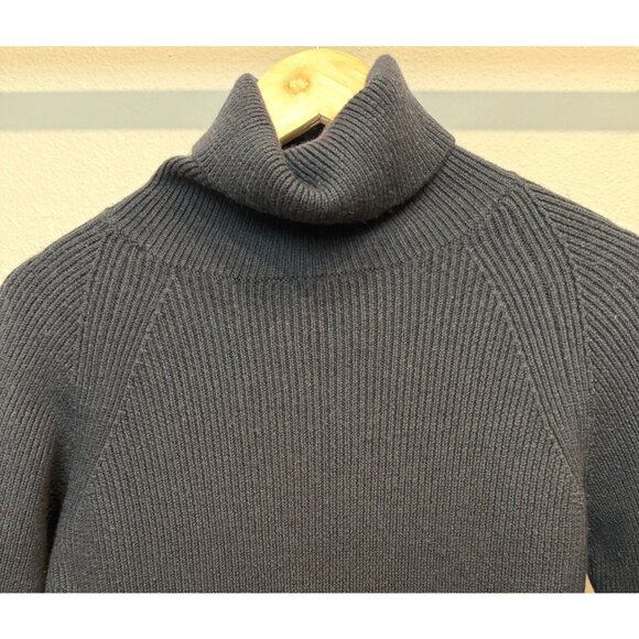 Theory Women's Wool Turtleneck Ribbed Long Sleeve Sweater Black Large Preppy - Picture 4 of 8